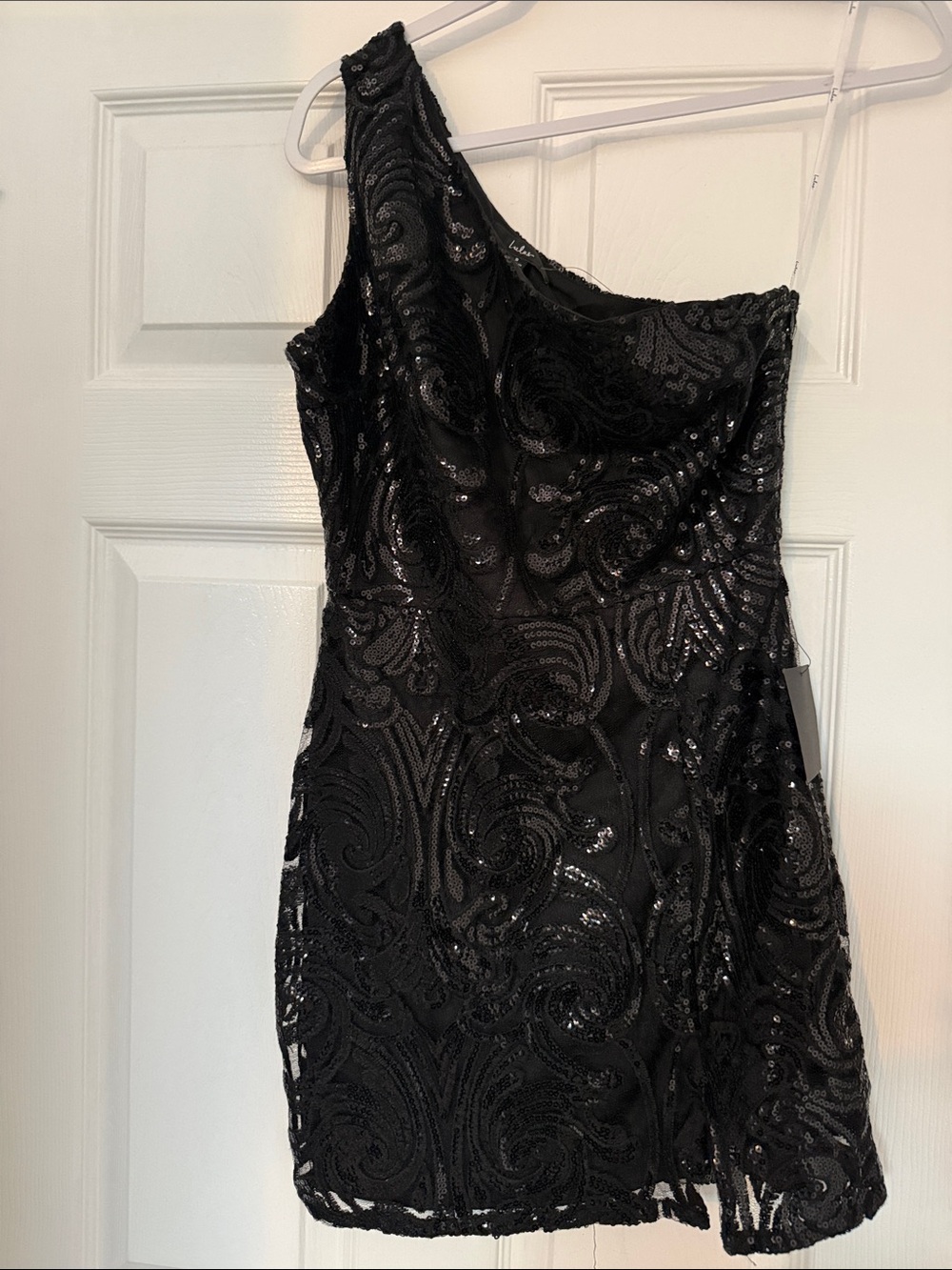 Lulu's Black One-Shoulder Sequin Cocktail Dress